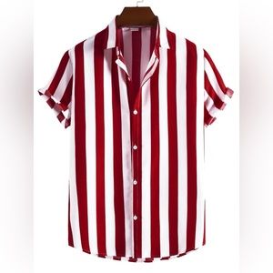 Red & white striped button up shirt